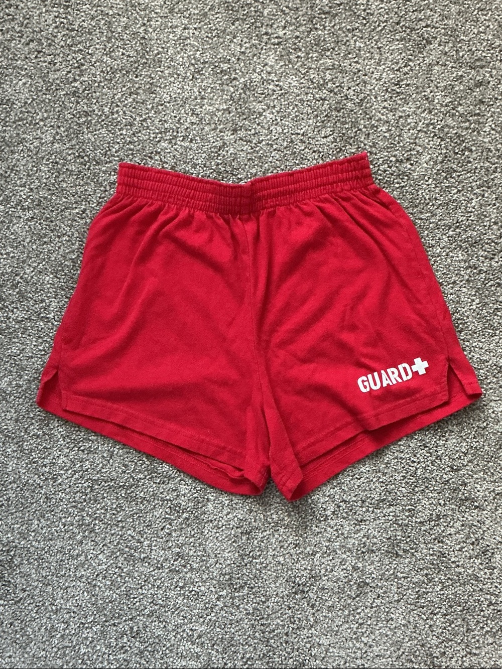 Women’s Red Athletic Lifeguard Shorts with Elastic Waist